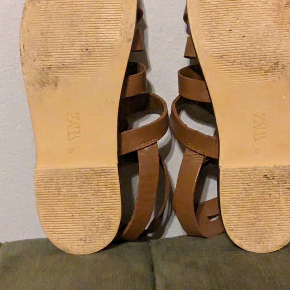 Zara Genuine Tan leather Gladiator Strappy Sandals size 8 - Picture 11 of 12